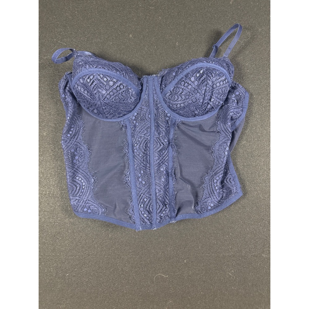 Garage Navy Blue Lace Corset Top Mesh Bustier Underwire Camisole Size M